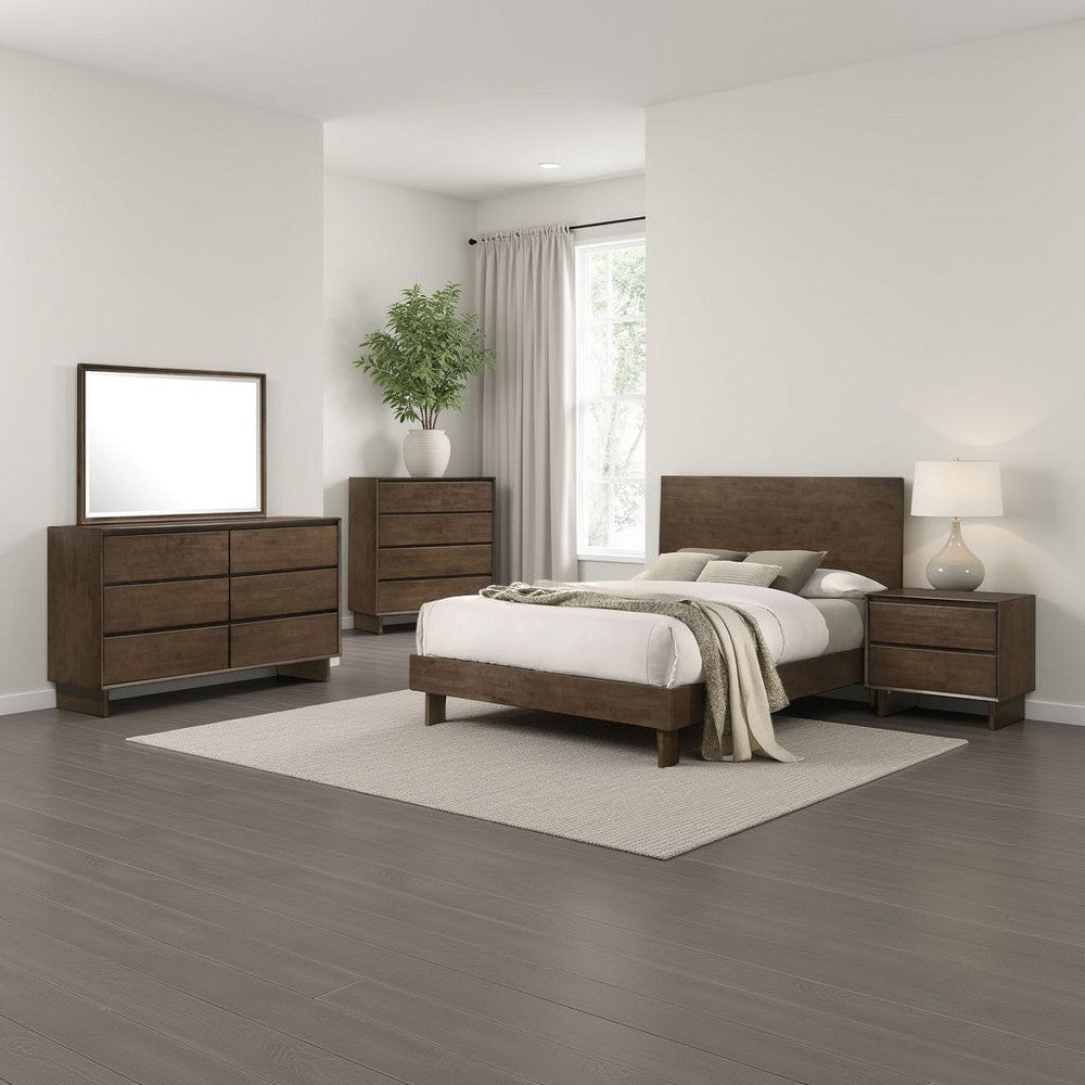 Genu 5pc Queen Size Bedroom Set | Modern Warm Brown Rubberwood