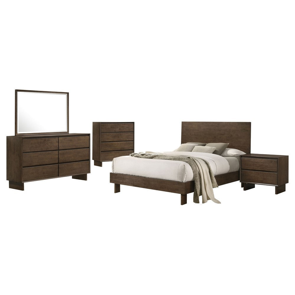 Genu 5pc Queen Size Bedroom Set | Modern Warm Brown Rubberwood