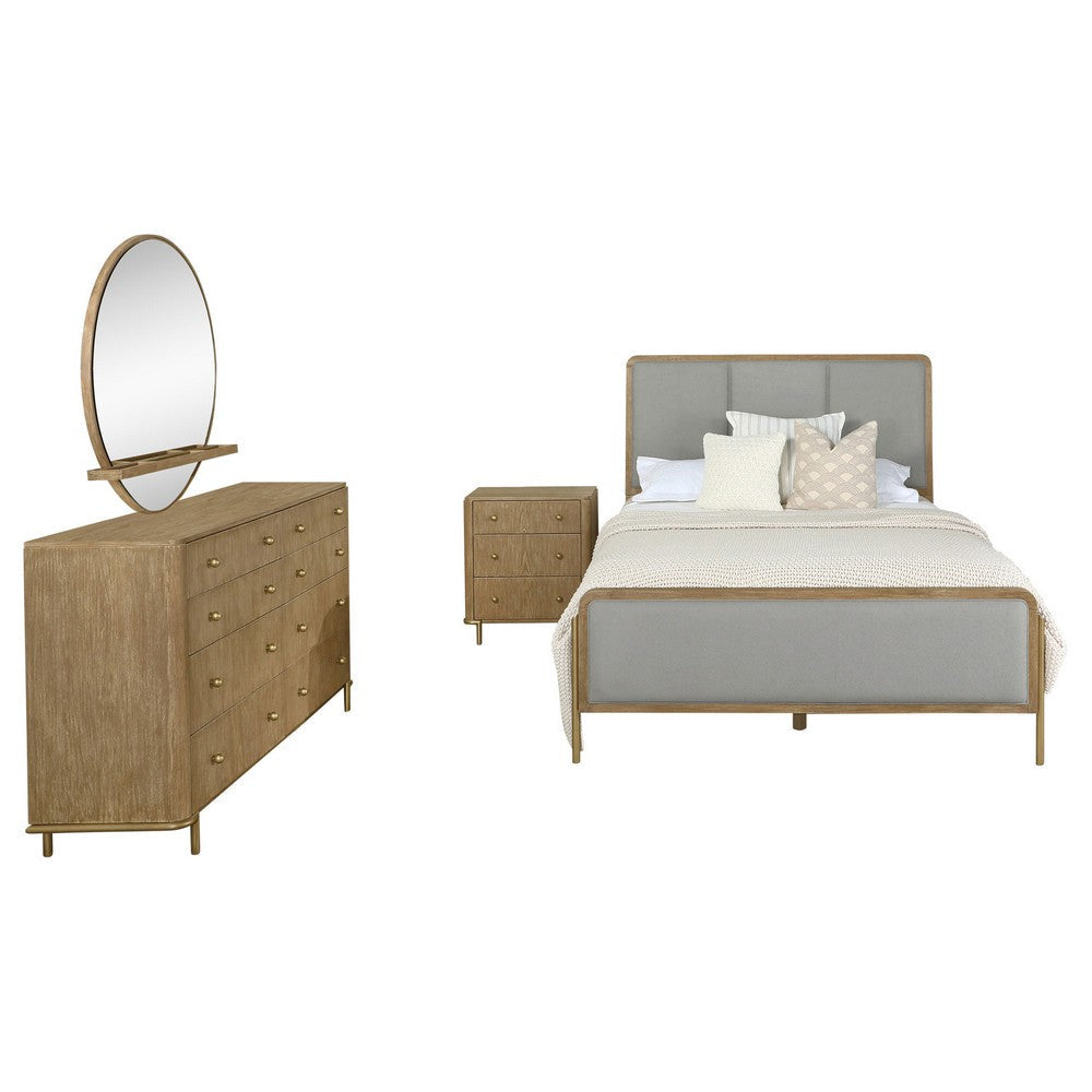 Fij 4pc Queen Bedroom Set | Dresser Mirror | Sand Brown | Gray Fabric