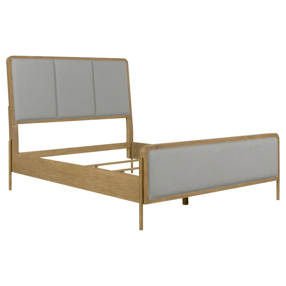 Fij 5pc Queen Bedroom Set | Dresser Mirror | Sand Brown | Gray Fabric