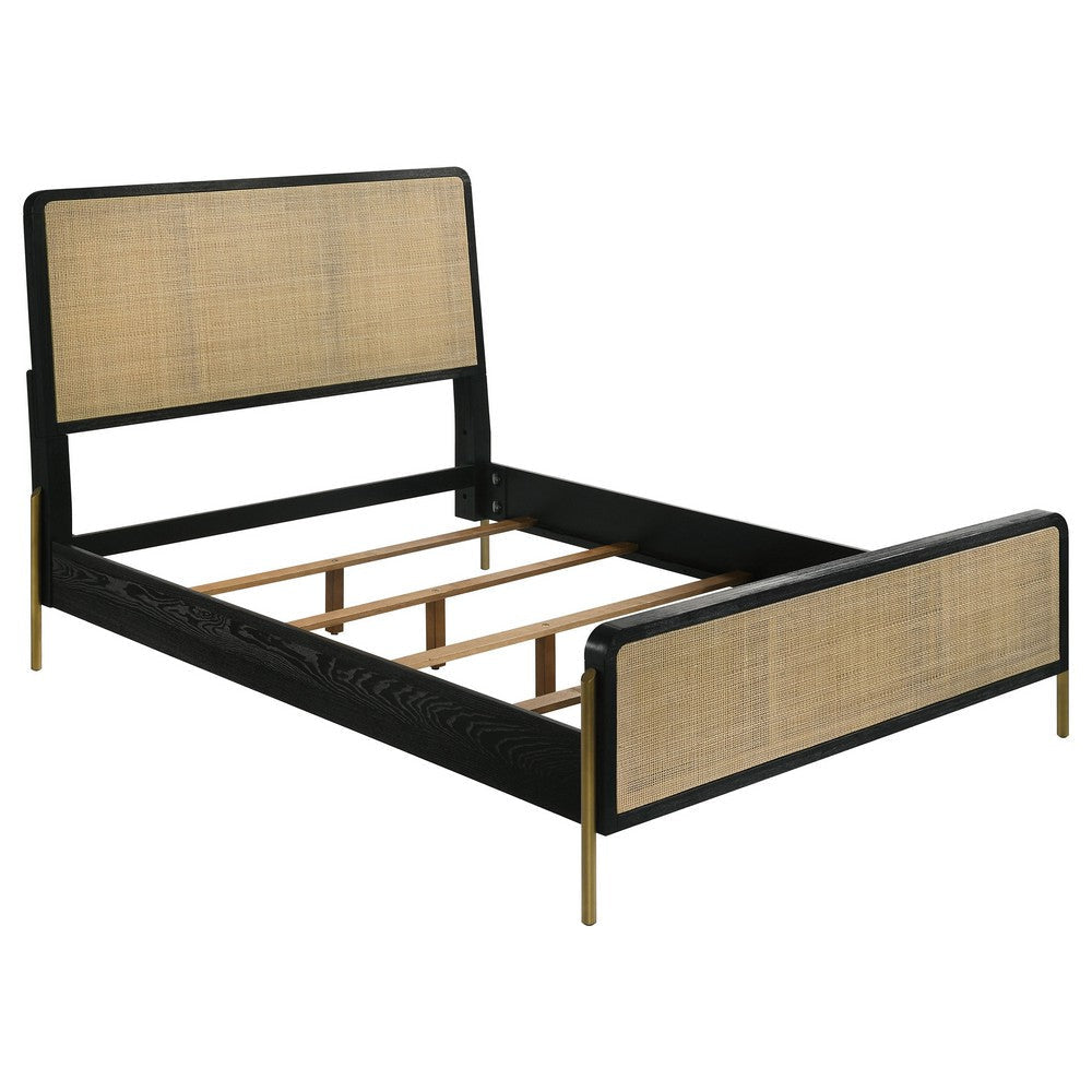 Fij 4pc Queen Bedroom Set w Round Mirror | Natural Brown Rattan Black