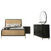 Fij 4pc Queen Bedroom Set w Round Mirror | Natural Brown Rattan Black