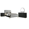 Fij 4pc Queen Bedroom Set | Dresser | Padded Gray Upholstery | Black