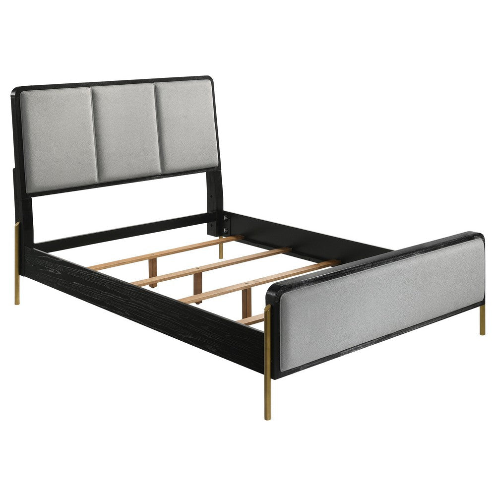 Fij 5pc Queen Bedroom Set | Dresser Chest | Gray Upholstery | Black