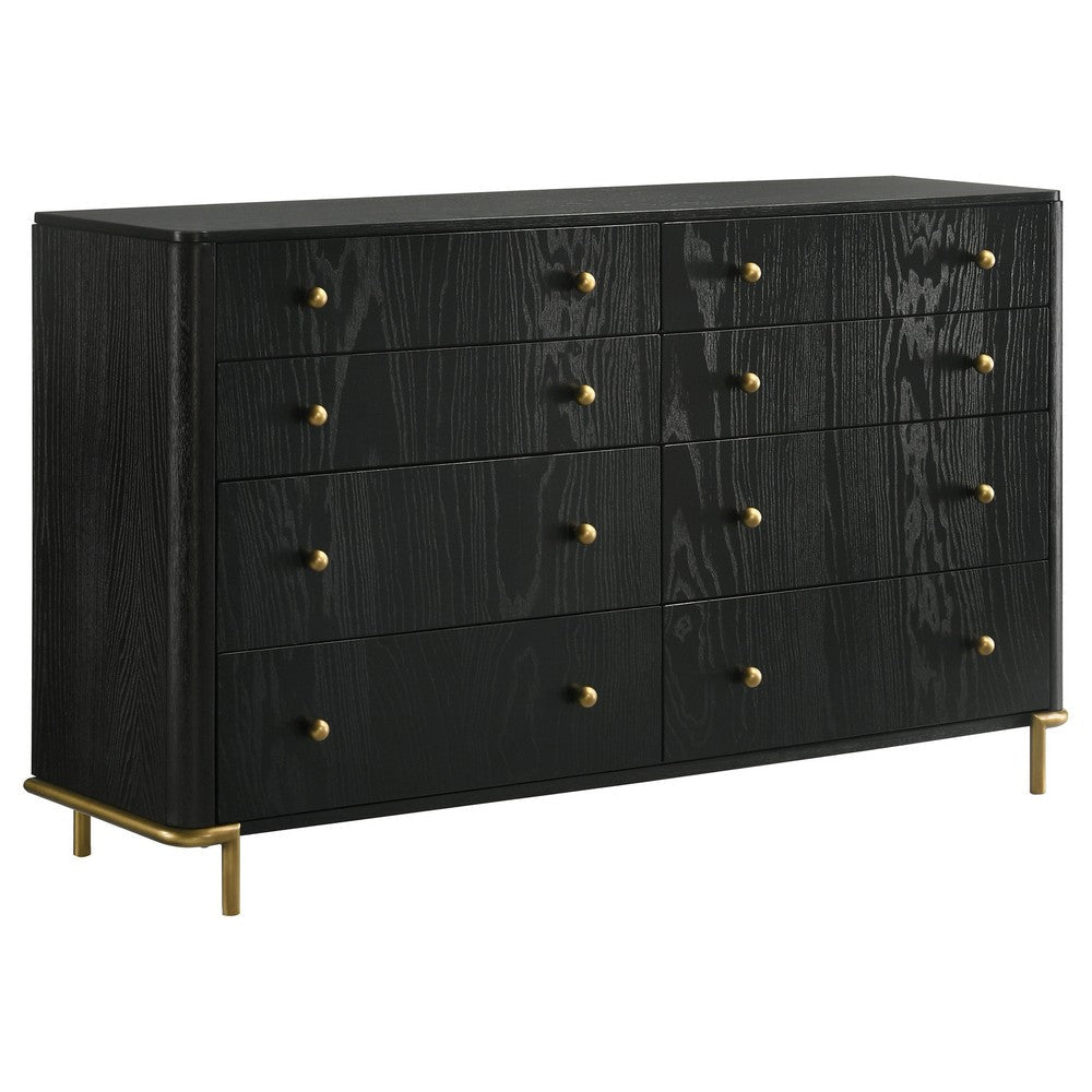 Fij 5pc Queen Bedroom Set | Dresser Chest | Gray Upholstery | Black
