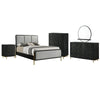 Fij 5pc Queen Bedroom Set | Dresser Chest | Gray Upholstery | Black