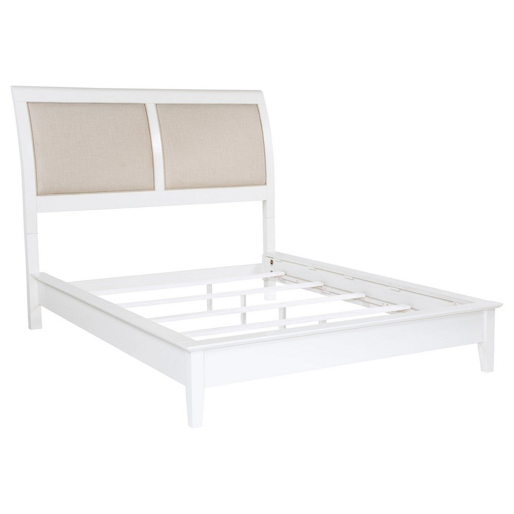Heo 5pc Queen Bedroom Set | Rattan Woven Drawer | Brown Fabric | White
