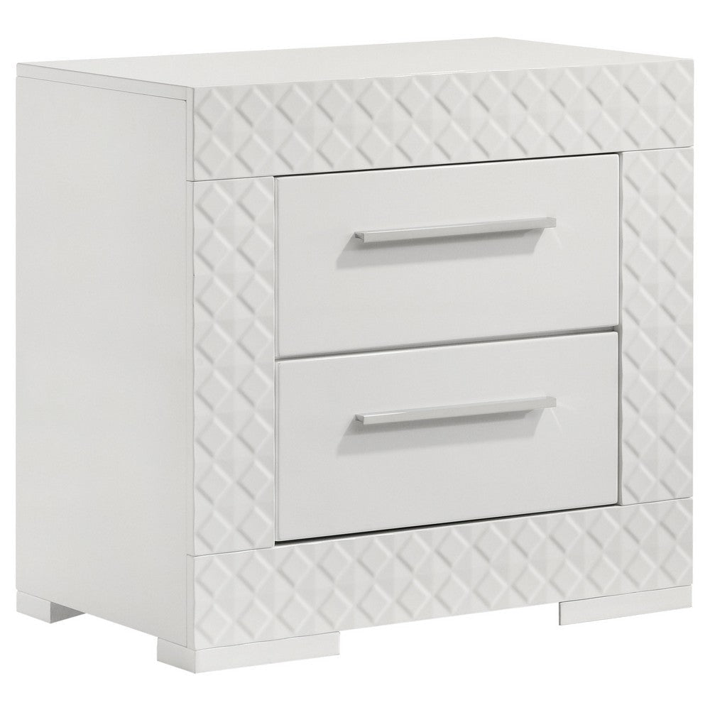 Ivon 4pc Queen Bedroom Set | Diamond Embossed | White High Gloss | LED