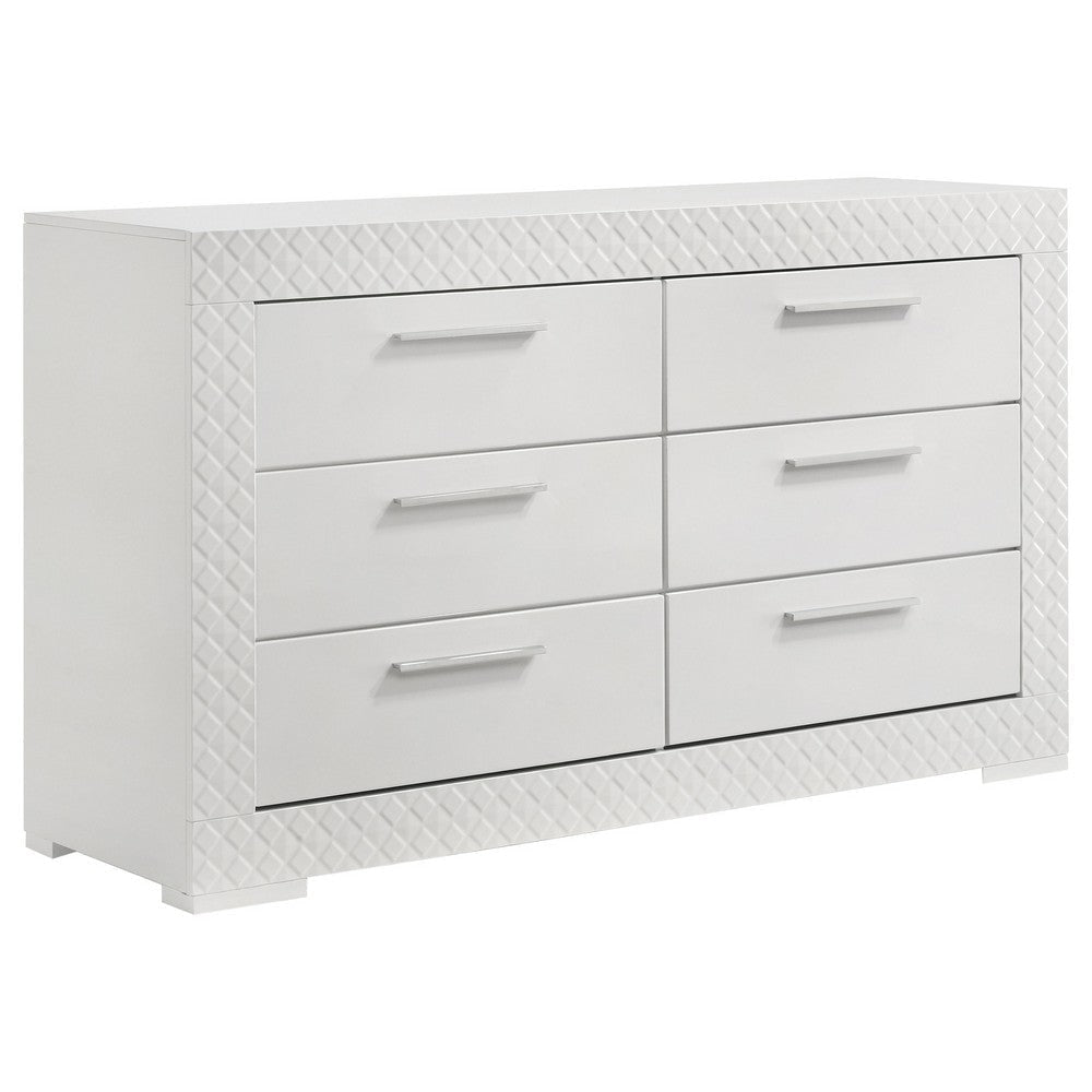 Ivon 4pc Queen Bedroom Set | Diamond Embossed | White High Gloss | LED