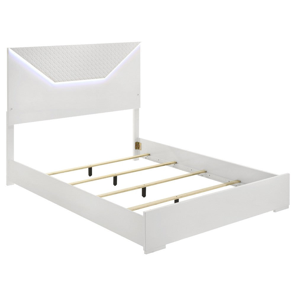 Ivon 5pc Queen Bedroom Set | Diamond Embossed | White High Gloss | LED