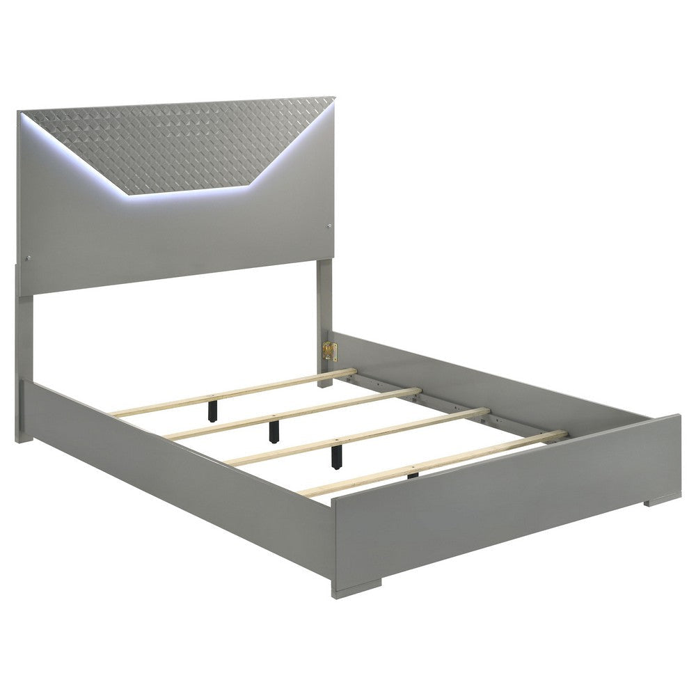 Ivon 4pc Queen Bedroom Set | Diamond Embossed | Gray High Gloss | LED