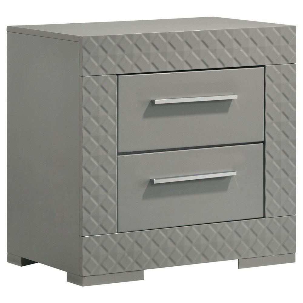 Ivon 4pc Queen Bedroom Set | Diamond Embossed | Gray High Gloss | LED