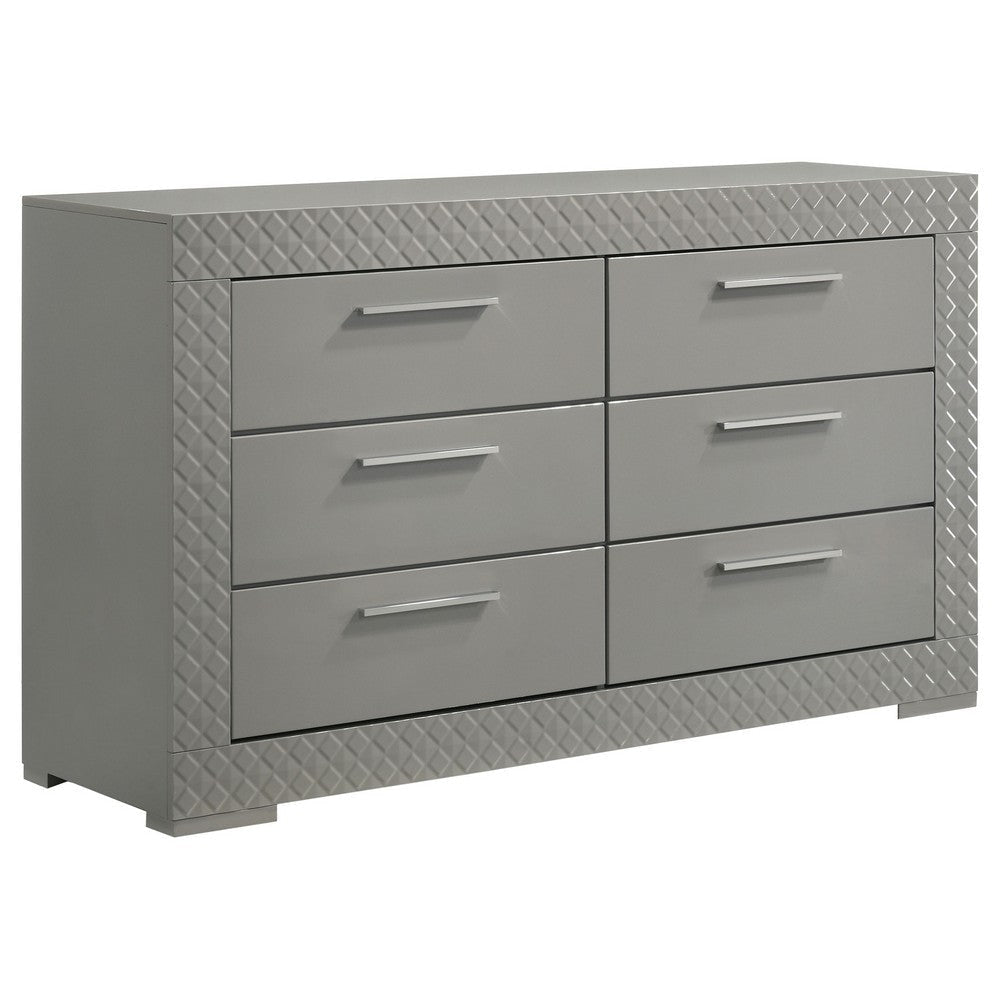 Ivon 5pc Queen Bedroom Set | Diamond Embossed | Gray High Gloss | LED