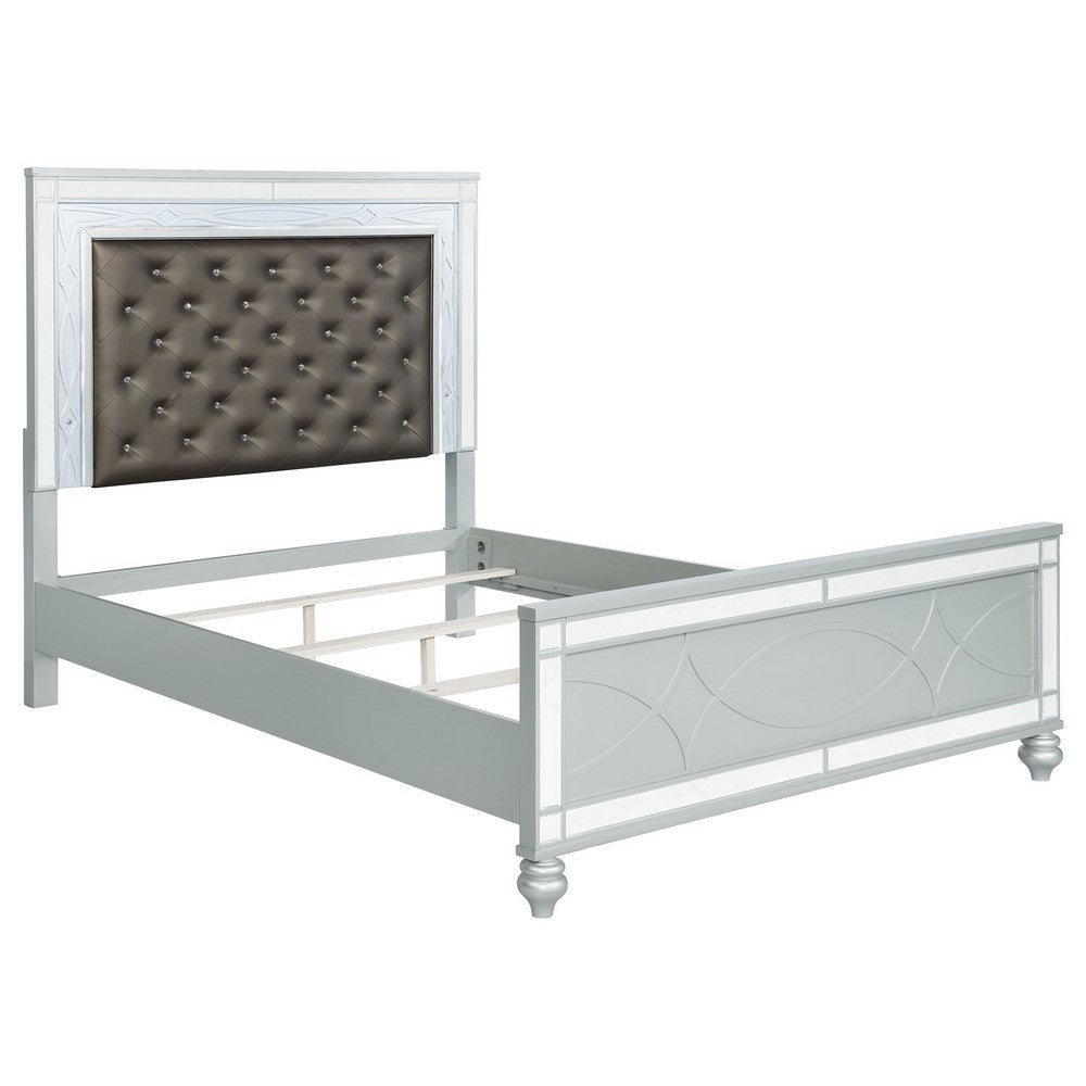 Gina 5pc Queen Bedroom Set | Silver Gray Faux Leather | LED Lights