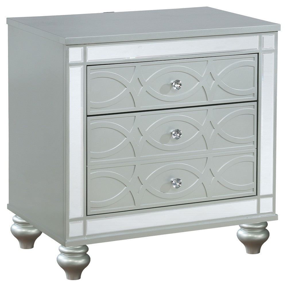 Gina 5pc Queen Bedroom Set | Silver Gray Faux Leather | LED Lights