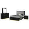 Caer 4pc Queen Bedroom Set in Black | Gold Accents | Gray Upholstery