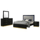Caer 4pc Queen Bedroom Set in Black | Gold Accents | Gray Upholstery