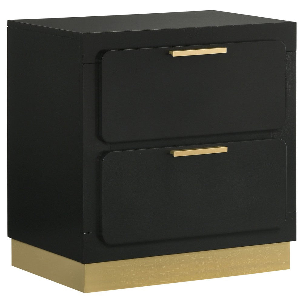 Caer 4pc Queen Bedroom Set in Black | Gold Accents | Gray Upholstery