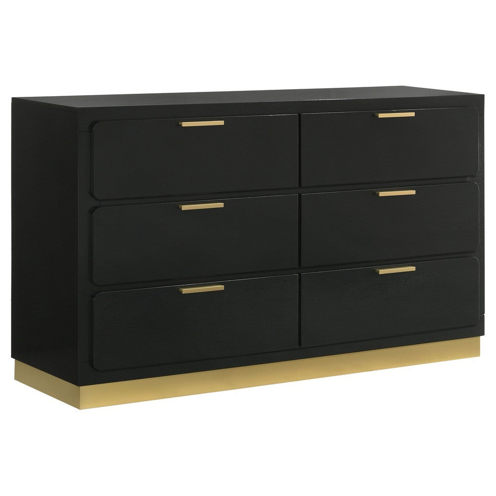 Caer 4pc Queen Bedroom Set in Black | Gold Accents | Gray Upholstery