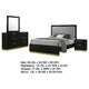 Caer 4pc Queen Bedroom Set in Black | Gold Accents | Gray Upholstery