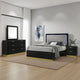 Caer 4pc Queen Bedroom Set in Black | Gold Accents | Gray Upholstery