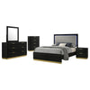 Caer 5pc Queen Bedroom Set in Black | Gold Accents | Gray Upholstery