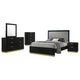 Caer 5pc Queen Bedroom Set in Black | Gold Accents | Gray Upholstery