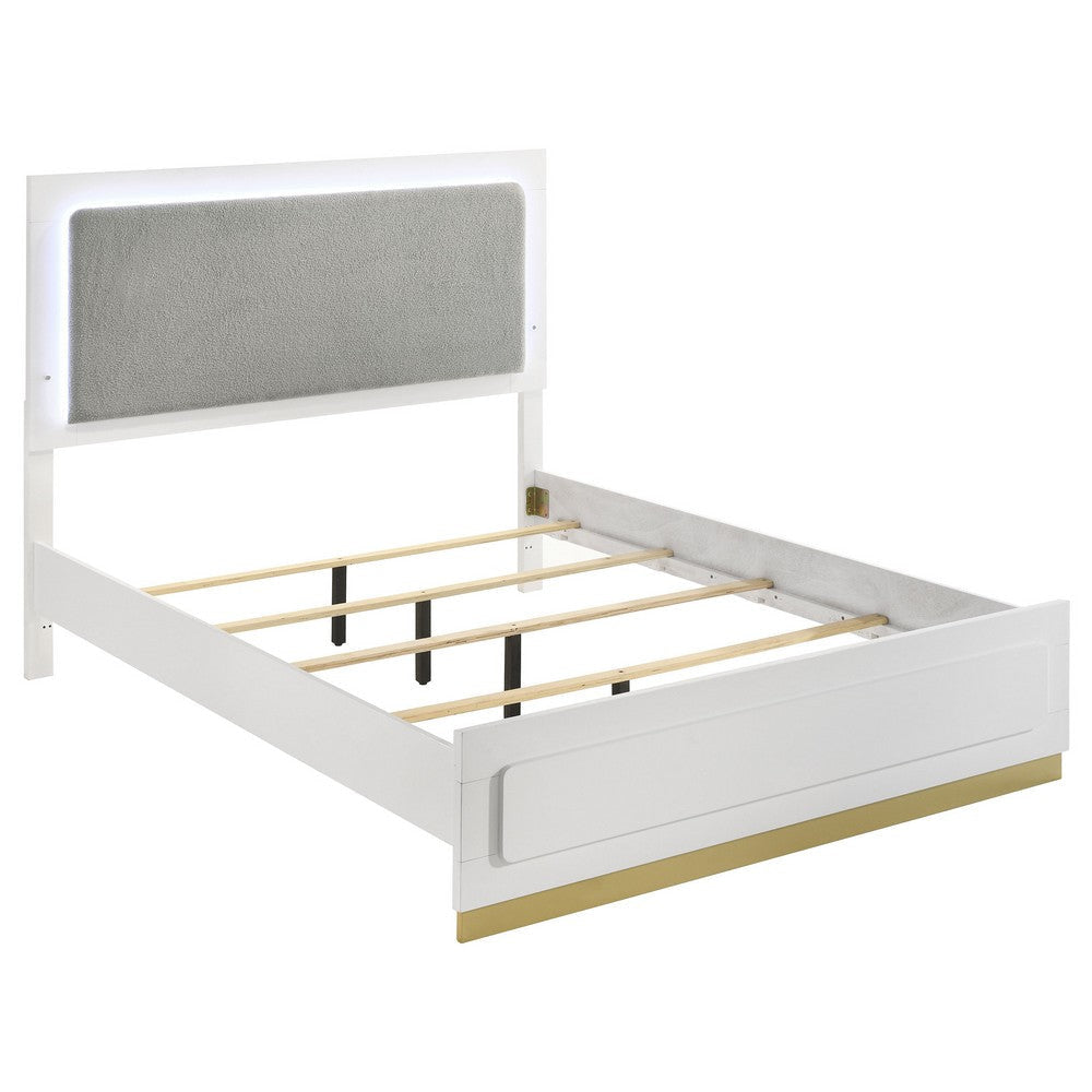 Caer 5pc Queen Bedroom Set in White | Gold Accents | Gray Upholstery BM336578
