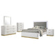 Caer 5pc Queen Bedroom Set in White | Gold Accents | Gray Upholstery BM336578