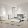 Caer 5pc Queen Bedroom Set in White | Gold Accents | Gray Upholstery