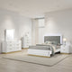 Caer 5pc Queen Bedroom Set in White | Gold Accents | Gray Upholstery