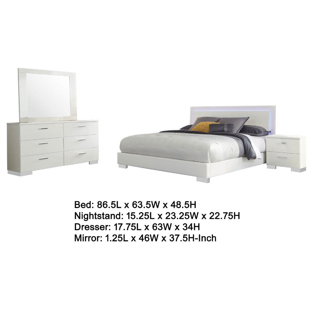 Sok 4pc Queen Bedroom Set | Faux Leather Upholstery | High Gloss White