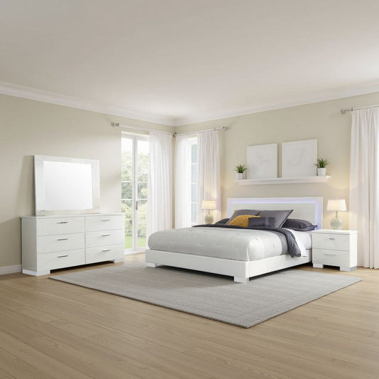 Sok 4pc Queen Bedroom Set | Faux Leather Upholstery | High Gloss White