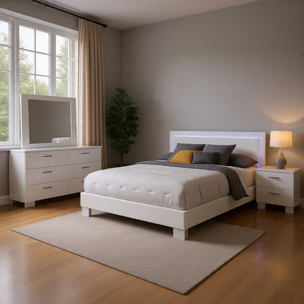 Sok 4pc Queen Bedroom Set | Faux Leather Upholstery | High Gloss White