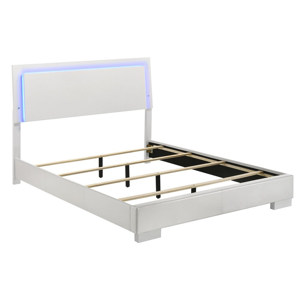 Sok 5pc Queen Bedroom Set | Faux Leather Upholstery | High Gloss White