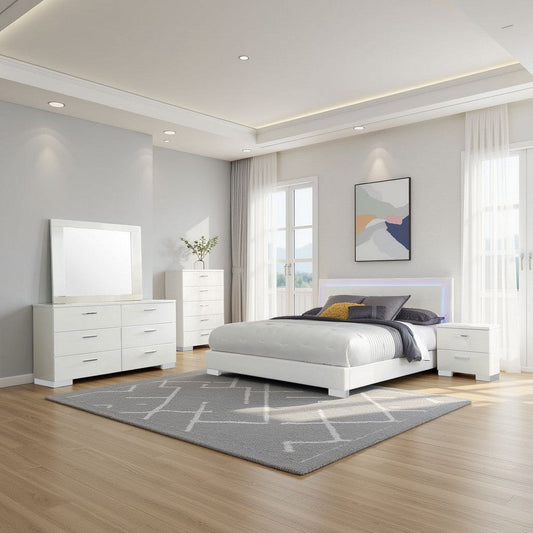 Sok 5pc Queen Bedroom Set | Faux Leather Upholstery | High Gloss White