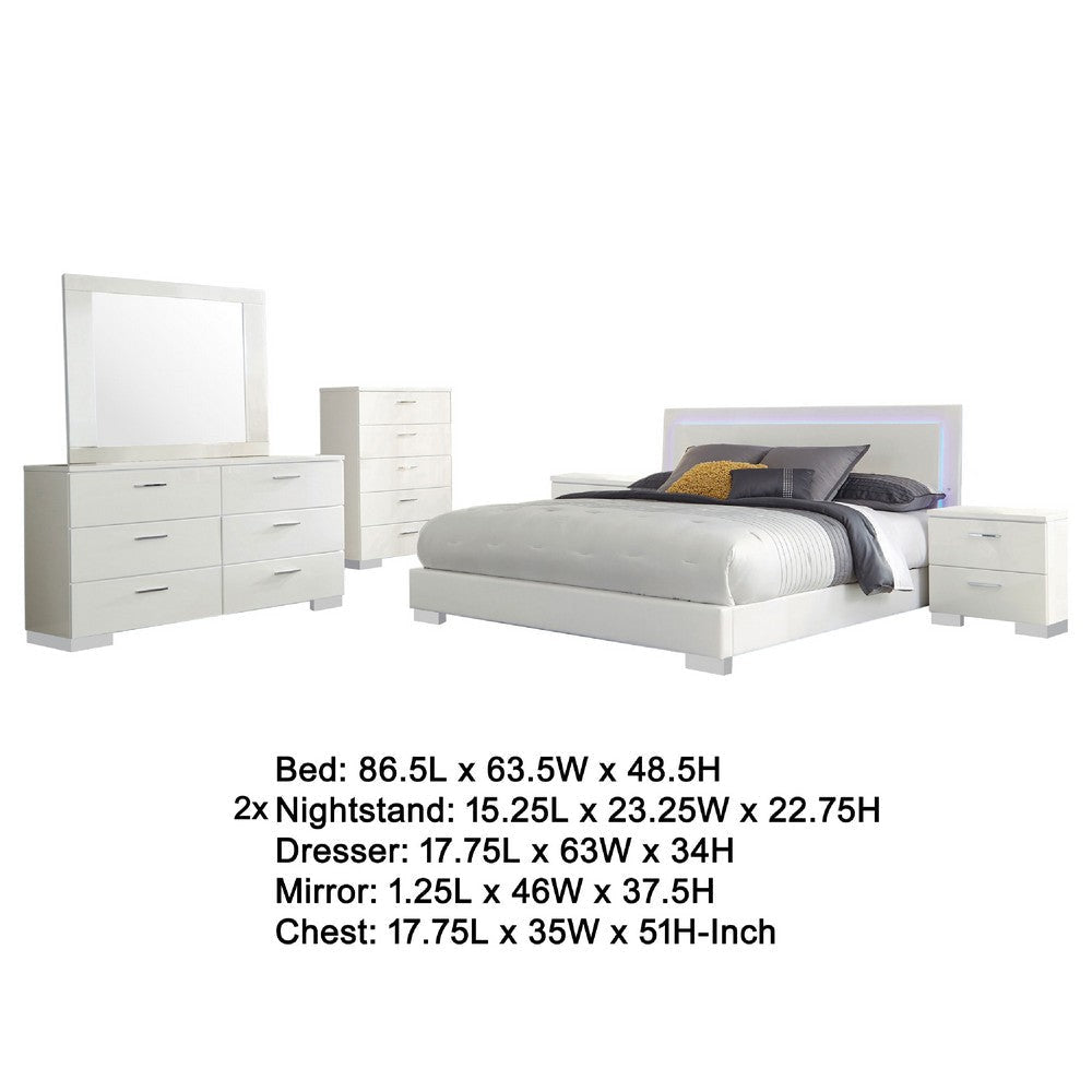 Sok 6pc Queen Bedroom Set | Faux Leather Upholstery | High Gloss White