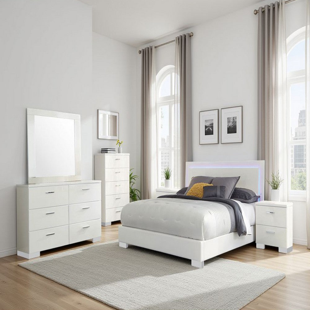 Sok 6pc Queen Bedroom Set | Faux Leather Upholstery | High Gloss White
