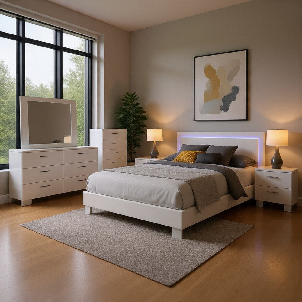 Sok 6pc Queen Bedroom Set | Faux Leather Upholstery | High Gloss White