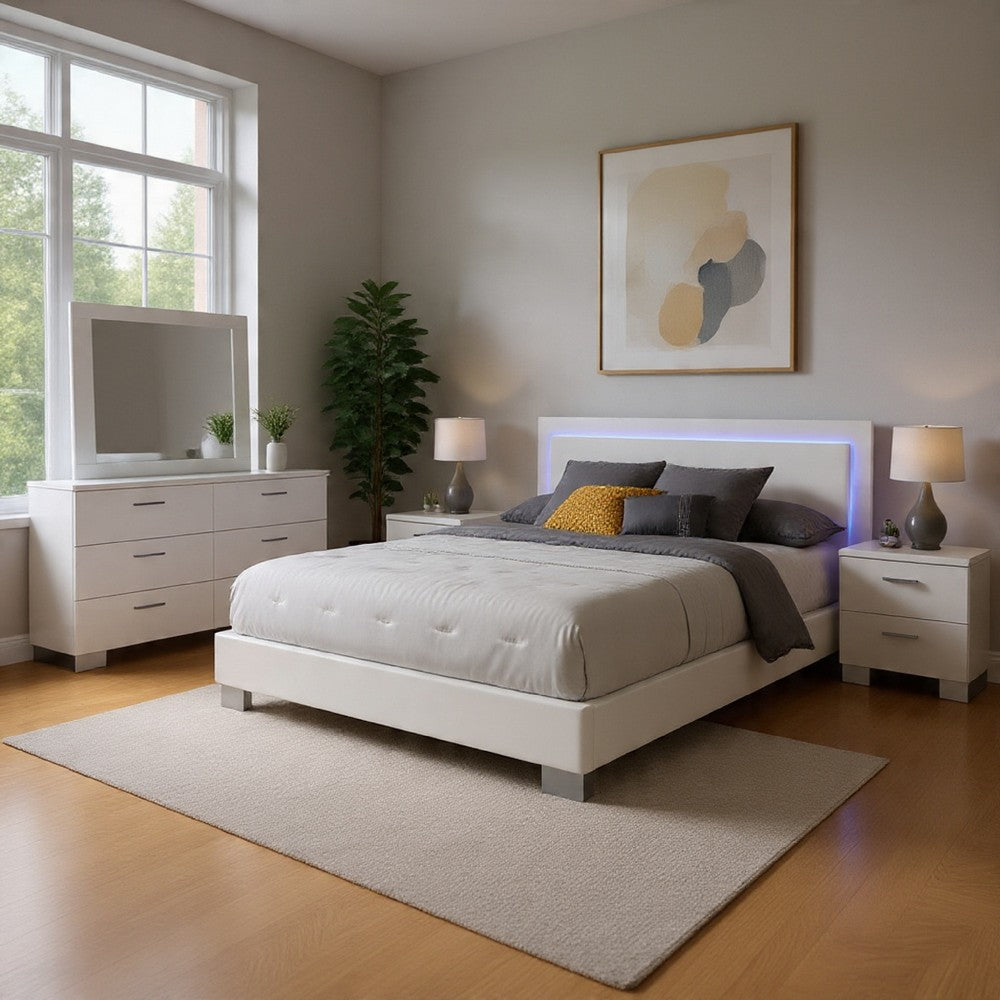 Sok 4pc King Bedroom Set | Faux Leather Upholstery | High Gloss White