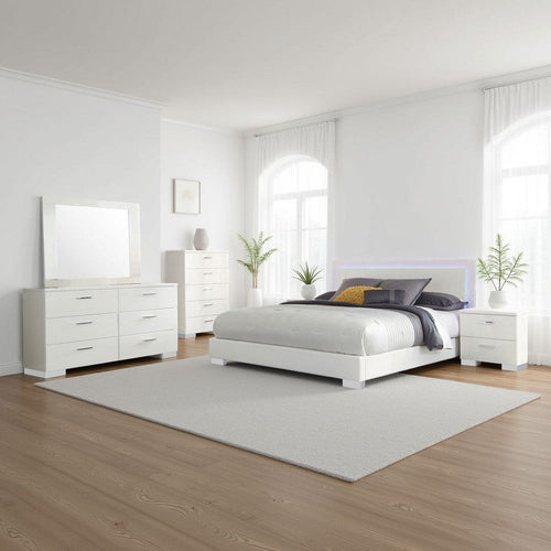 Sok 5pc King Bedroom Set | Faux Leather Upholstery | High Gloss White