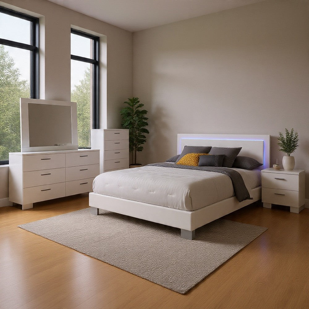 Sok 5pc King Bedroom Set | Faux Leather Upholstery | High Gloss White