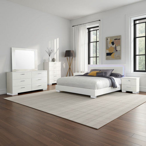 Sok 6pc King Bedroom Set | Faux Leather Upholstery | High Gloss White