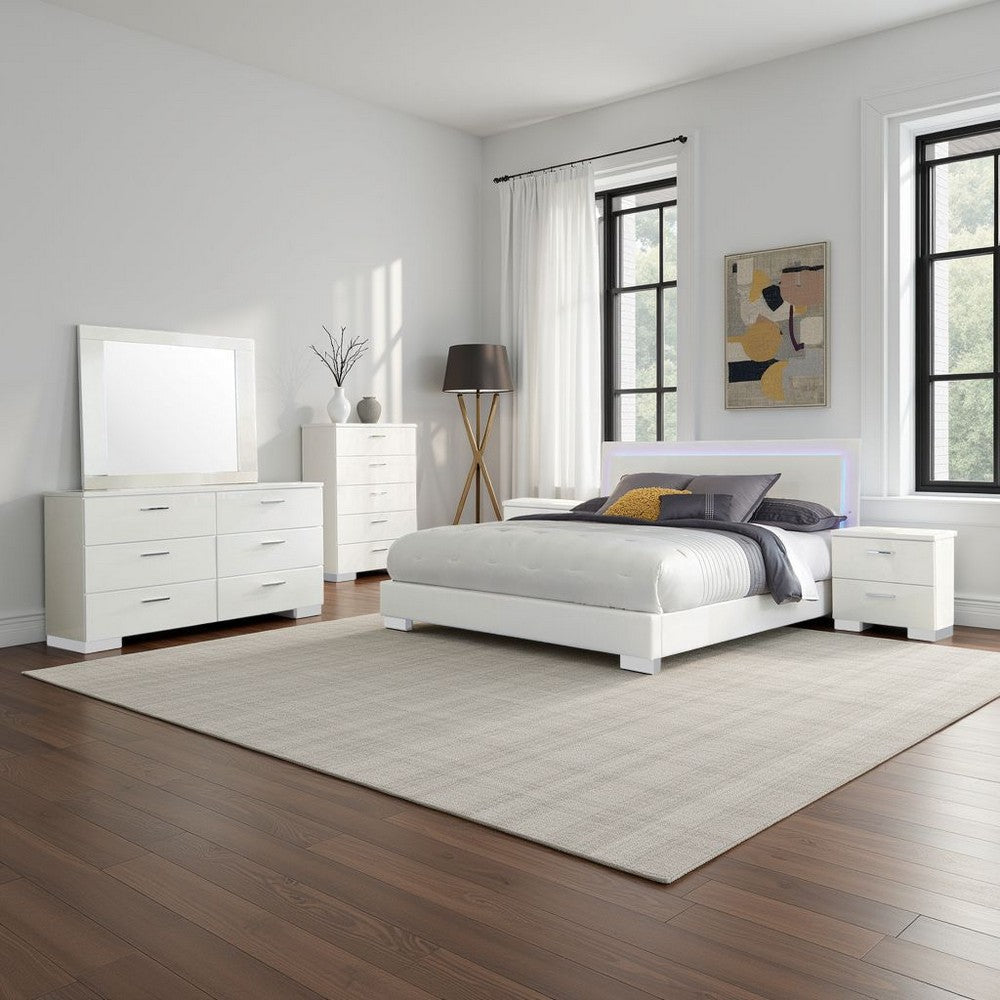 Sok 6pc King Bedroom Set | Faux Leather Upholstery | High Gloss White