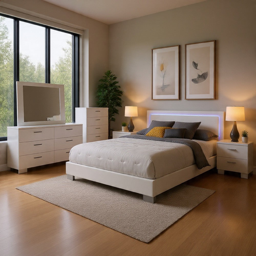 Sok 6pc King Bedroom Set | Faux Leather Upholstery | High Gloss White
