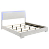 Sok 4pc King Bedroom Set | Blue LED Lights | Faux Leather | White Wood