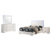 Sok 4pc Full Bedroom Set | Blue LED Lights | Faux Leather | White Wood