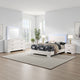 Sok 4pc Full Bedroom Set | Blue LED Lights | Faux Leather | White Wood