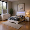 Sok 4pc Full Bedroom Set | Blue LED Lights | Faux Leather | White Wood