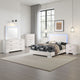 Sok 5pc Full Bedroom Set | Blue LED Lights | Faux Leather | White Wood